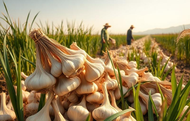 Garlic harvest in Egyptian field